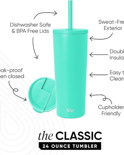 Simple Modern Classic Tumbler with Lid and Straw | Insulated Iced Coffee Cup Reusable Stainless Steel Water Bottle Travel Mug | Gifts for Women Men Her Him | 24oz | Tropical Wave