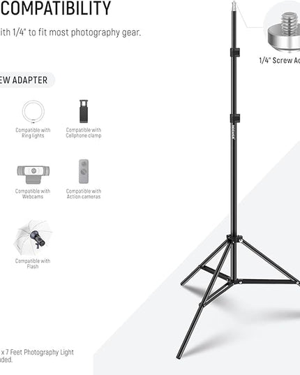 NEEWER Photography Light Stand, 7 Feet / 210cm Aluminum Alloy Photo Studio Tripod Stands for Video, Portrait and Photography Lighting, Reflectors, Soft Boxes, Umbrellas, Backgrounds (2 Pieces)