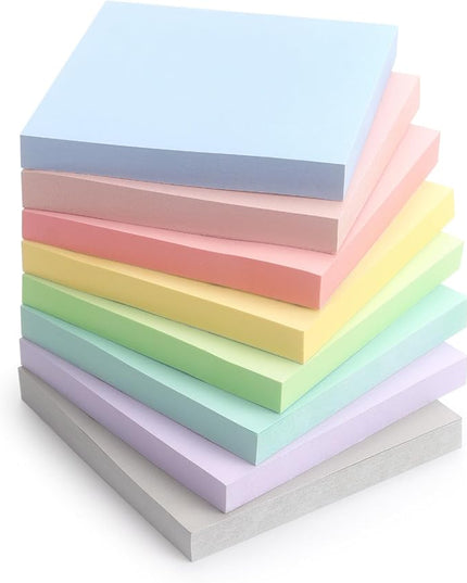 Sticky Notes 3x3 Inch, 8 Pads Light Colors Self-Adhesive, 8 Assorted Pastel Colors, 80 Sheets/Pad, Reusable Notepads for Office, School, and Home