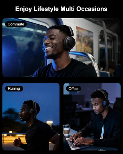 Hybrid Active Noise Cancelling Headphones, Over-Ear Bluetooth Headphone, 60H Playtime, Deep Bass, Transparency Mode, Foldable Comfort Ear Cups, Electronic Gadgets, Ideal gift for Travel Office - Black