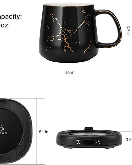 Coffee Mug Warmer & Luxury Marbling Mug Set, Electric Cup Warmer with Auto Shut Off, 4 Temperature Setting Smart Beverage Warmer, 8-Hours Auto Shut Off (Luxury Marbling Mug)