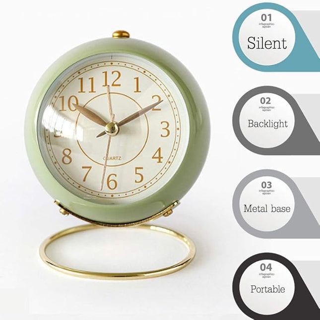 SHISEDECO Small Tableclocks Classic Non-Ticking Tabletop Alarm Clock with Backlight, Battery Operated Astronaut Deskclock with HD Glass for Living Room Bedroom Bedside Indoor Decor (Green)