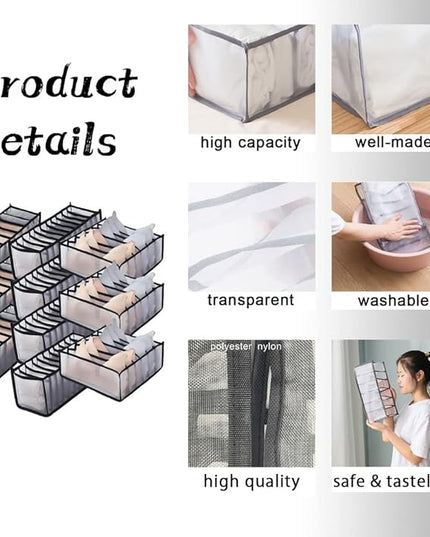 HSLFUAI 10 Pack Wardrobe Clothes Organizer for Bra, Underwear, Sock, Tie Transparent Mesh Drawer Clothes Storage, Women Underwear Storage Compartment Box