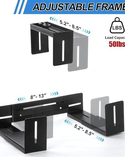 PC Wall Mount Adjustable Bracket Open Frame, Width Adjustable from 5.2" to 8.5", Thickened Steel Computer Tower Wall Mount for Full Tower, PC Holder for Home Office Computer Case CPU Holder