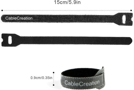 CableCreation Fastening Cable Ties Reusable, Premium 6-Inch Adjustable Cord Ties, Nylon Cable Management Straps Hook Loop Cord Organizer Wire Ties Reusable Black, 50PCS