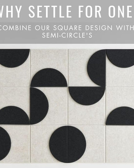 Large Bulletin Board Kit 48x36- Minimalist Wall Art to Replace Your Old Cork Boards for Walls for Office Decor - 24-Pack Semi-Circle Felt Wall Tiles for Home Office Décor (Midnight Black)