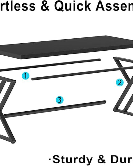 LVB Modern Black Computer Desk, Long Industrial Home Office Desk for Student, Large Metal Wood Writing Study Computer Table, Farmhouse Executive Simple Gaming PC Work Desk for Bedroom, Black, 60 Inch