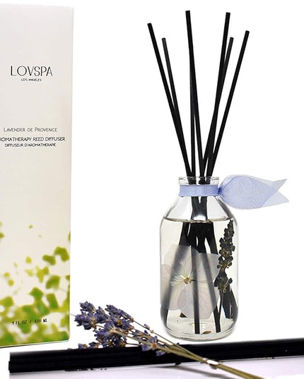 LOVSPA Reed Diffuser Set, Lavender De Provence Scented Oil Diffuser with Sticks, Home Fragrance Accessories for Bathroom Shelf Decor, Aroma Diffusers for Home or Office Desk, USA Made