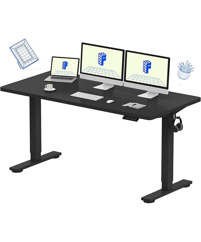 FLEXISPOT EN1 One-Piece Standing Desk with 1-Inch Thick Desktop, 60"x24" Electric Height Adjustable Desk for Home Office & Multi-Device Workstations, Black