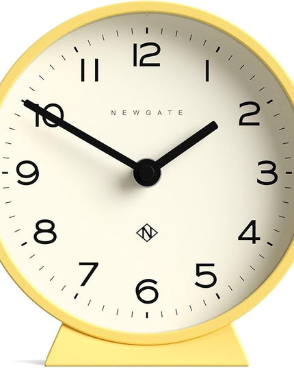 NEWGATE® M Mantel Echo Desk Clock | Modern Round Design | Yellow | Easy to Read Numbers | Contemporary Style for Desk, Table, Shelf or Bedside