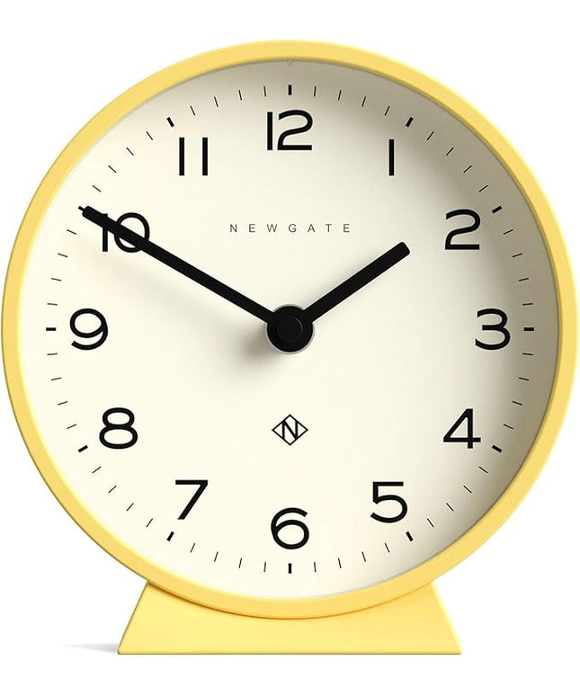 NEWGATE® M Mantel Echo Desk Clock | Modern Round Design | Yellow | Easy to Read Numbers | Contemporary Style for Desk, Table, Shelf or Bedside