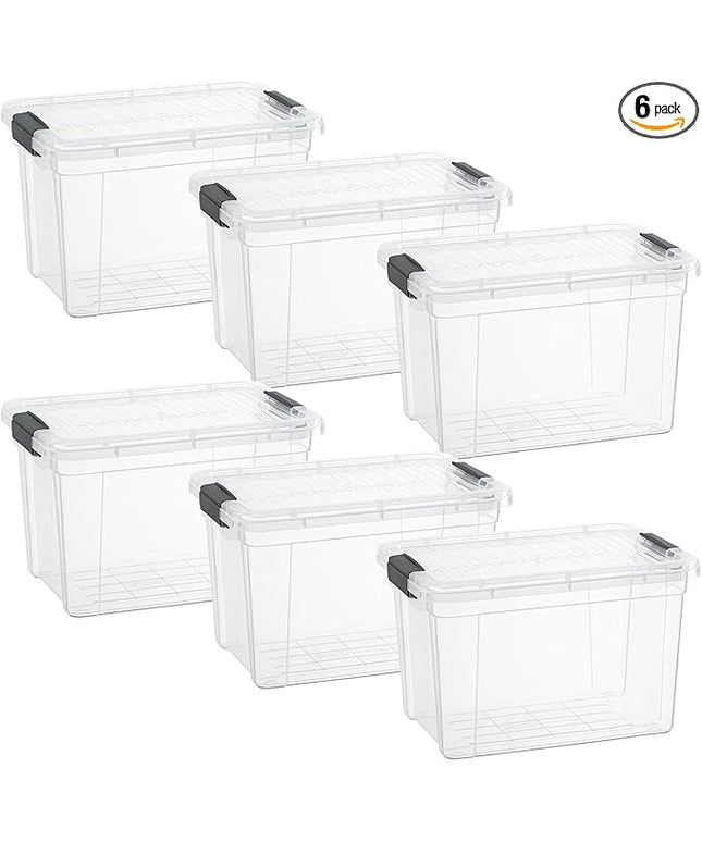 Superio Clear Storage Boxes with Lids, 8.75 Quart Plastic Container Bins for Organizing, Stackable Crates, BPA Free, Non Toxic, Odor Free, Organizers for Home, Office and Dorm, 6 Pack