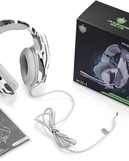 PHOINIKAS Gaming Headset for PS4, Xbox One, PC, Laptop, Mac, Nintendo Switch, 3.5MM PS4 Stereo Headset Over Ear Headphones with Noise-Cancelling Mic, Bass Surround - Camo