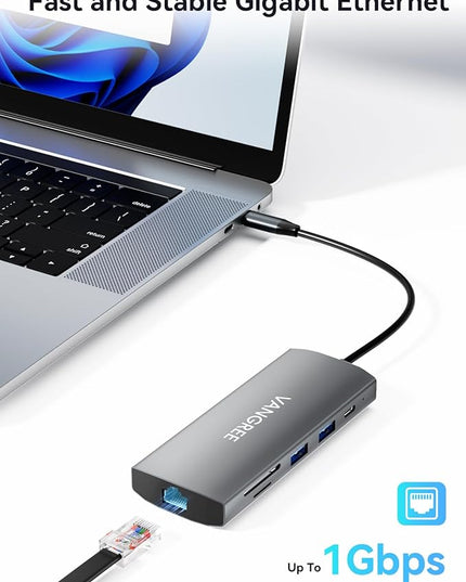 USB C Hub with Dual 4K@60Hz Displayports, 2 USB-A & 2 USBC 3.2 10Gbps Ports, 1Gbps Ethernet, 100W PD, SD/TF, USB C Splitter Docking Station for MacBook Pro/Air, iMac, iPad Pro, XPS, Thinkpad, Surface