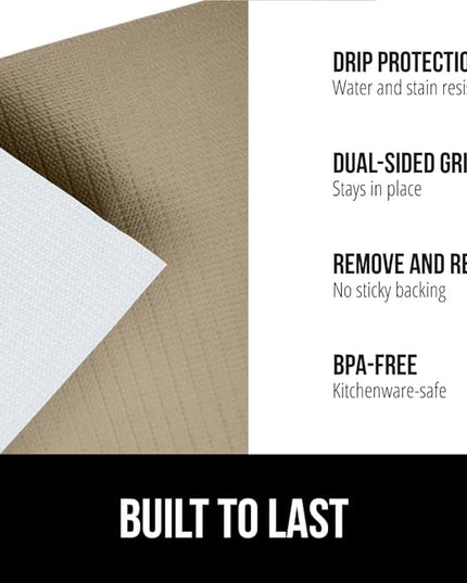 GORILLA GRIP DripGuard Shelf Liner, Non Adhesive Drawer and Kitchen Cabinet Protector, Slip Resistant BPA Free Smooth Surface Plastic Liners for Cabinets, Bathrooms, Closets, 17.5x120 Inch, Beige