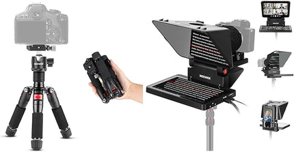 NEEWER Portable Desktop Mini Tripod + X11 2 in 1 Teleprompter 11 Inch with Monitor for Windows MacOS, Aluminum Alloy 20''/ 50cm Desk Stand with Ball Head for DSLR Camera Camcorder, Max Load 11 lb/5 kg