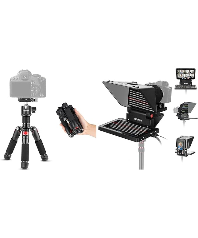 NEEWER Portable Desktop Mini Tripod + X11 2 in 1 Teleprompter 11 Inch with Monitor for Windows MacOS, Aluminum Alloy 20''/ 50cm Desk Stand with Ball Head for DSLR Camera Camcorder, Max Load 11 lb/5 kg