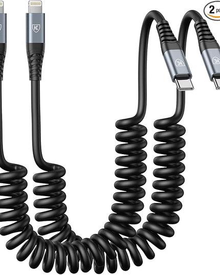 KIYODA USB Type C to Lightning Cable 3FT 2Pack, Coiled iPhone Charger Fast Charging for Car Short USBC Lightning iPhone Cord for iPhone14/13/12/11 Pro Max/iPad/CarPlay
