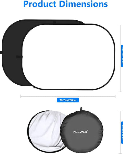 NEEWER Chromakey Backdrops, Double Sided Black Screen and White Screen, 2 in 1 Collapsible and Reversible Background for Photography, Gaming and Live Streaming, 5'×6.6'/1.5m×2m (Black/White)