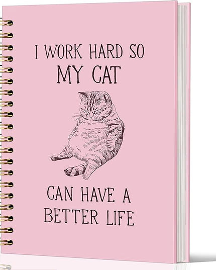 Lacama Pink Cat Notebook, Gifts for Cat Lovers, Funny Notebooks for Work, 160 Pages, Office Humor Gifts, School Office Supplies, 5.5"x8.3" I Work Hard So My Cat Can Have A Better Life Journal Notebook