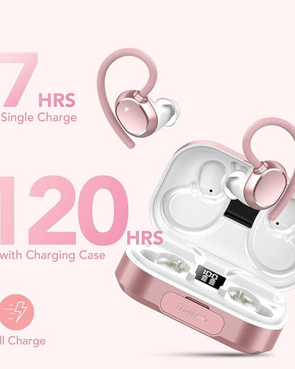 KT1 Wireless Earbuds, Sports Bluetooth Headphones, 120Hrs Playtime Ear Buds for Small Ear, IPX7 Waterproof Running Headphones, Deep Bass, Over Ear Sport Wireless Bluetooth Earphones for Android iOS