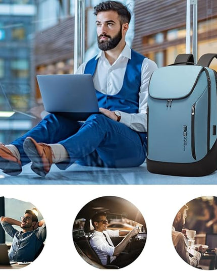 BANGE Business Smart Backpack Waterproof fit 15.6 Inch Laptop Backpack with USB Charging Port,Travel Durable Backpack (Light Blue(three Pocket), Medium)