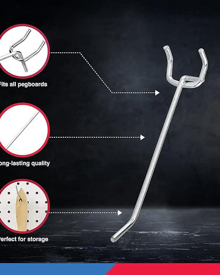 Neiko 53100A 4 Inch Heavy Duty Pegboard Hooks Kit, 50 Pack, 1/8" Peg Hooks for 1” Spaced Pegboards, Utility Hooks for Wall Organizing in Home or Garage