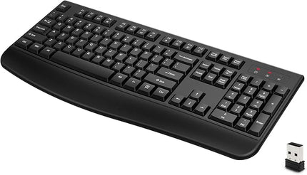 QUASIO Wireless Keyboard, 2.4G Full-Sized Ergonomic Wireless Computer Keyboard with Wrist Rest for Windows, Mac OS Laptop/PC/Desktop/Notebook(Black)
