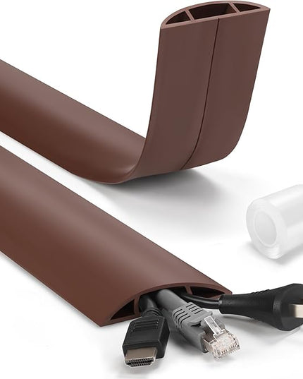 Cord Hider Floor 6ft LZEOY, Heavy Duty Cord Covers for Wires on Floor, Brown Floor Cable Management, Hide Cord Cover Floor, Electrical Cable Hider Cord Protector Floor, Cable Cavity: 0.78" W x 0.32" H