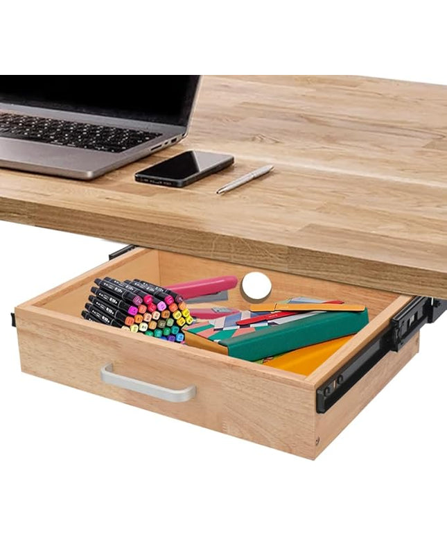 Under Desk Drawer Storage Organizer - Wooden Mounted Sliding Pull-out Drawer, Hidden Desktop Organizer for Office