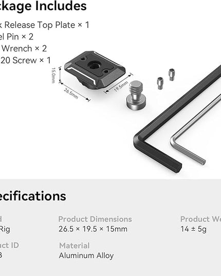 SmallRig Quick Release Plate with 1/4" Screw, HawkLock Quick Release Top Plate for Stabilizer, Action Camera, Monitor, LED Light, QR Top Plate for SmallRig HawkLock Quick Release System - 3730C