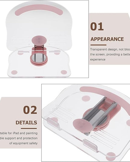 CONGARTENO Adjustable Acrylic Tablet Stand Holder for Desk and Travel, 360° Rotatable Folding Pink Tablet Holder Compatible with Ipad for Home Office Use
