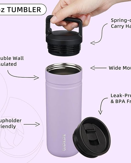 BJPKPK Insulated Water Bottle with 2 Lids,20 oz Double Wall Stainless Steel Vacuum Tumbler Travel Coffee Mug,Wide Mouth Thermal Cup,Purple