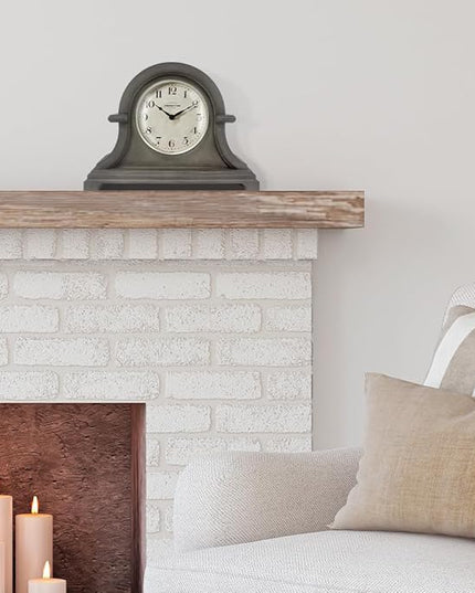 Presentime & Co. Mantel Clock Vintage Farmhouse Series, Napoleon Desk & Shelf Clock, 13 x 10 inch, Domed Lens, Quartz Movement, ABS Plastic Case, Gray Oak Finish (Home/Tabletop Decoration)