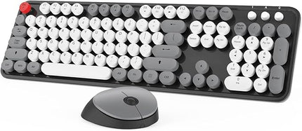 Wireless Keyboard Mouse Combo, Colorful Mouse and Keyboard Combo, 104 Keys Cute Wireless Keyboard with Number Pad for Windows, Computer, PC, Notebook, Laptop (Grey)