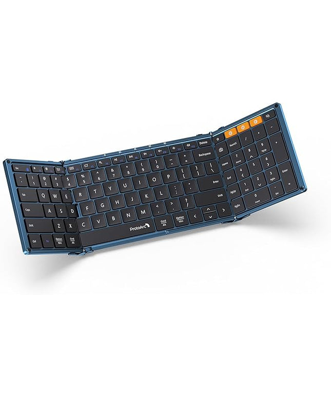 ProtoArc Foldable Bluetooth Keyboard, XK01 Full-Size Portable Wireless Keyboard for Travel, 105 Keys, 0.65" Keycaps, Multi-Device Sync for iPad Tablet Smartphone Laptop PC Windows iOS Android, Blue