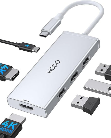 HODO USB C to Dual HDMI Adapter Docking Station Dual 4K 60Hz Monitor, USB C Hub with 2 HDMI, 2*USB A Port, PD 100W, Monitor Dock Compatible for HP Elitebook,Dell XPS 13 15 etc (Silver)