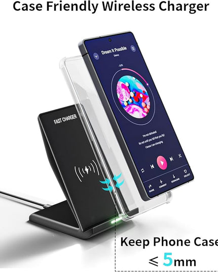 Wireless Charger Stand, 15W Fast Phone Wireless Charging Stand Station with 20W USB C Brick for Samsung W26/S25 Ultra/S24+/S23/S22+/S21, iPhone Air/17 Pro Max/16/15/14/13/12 with Sleep-Friendly Light