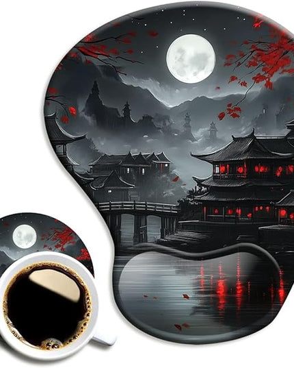 Ergonomic Mouse Pad with Wrist Rest,Gaming Mouse Pad with Wrist Support,Funny Mouse Pads for Desk,Computer Mousepad with Non-Slip Pain Relief PU Base,Cute Office Desk Accessories,Full Moon