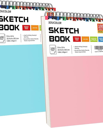 Soucolor Art Supplies Sketching Kit with 100 Sheets 3-Color Sketch Book, Teen Girl Gifts, Arts and Crafts for Kids Ages 8-12, School Supplies Gifts for Artists Adults Teens Girls Boys Kids