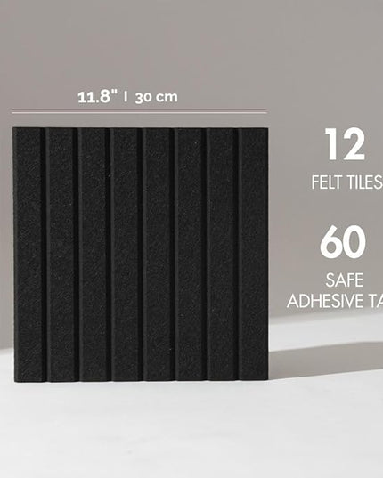 Large Bulletin Board 48"x36" - Office Wall Organizer to Replace your Old Cork Boards for Walls for Office Decor - 12-pack Felt Wall Panels for Use in Home Office Decor, Classroom Decor (Black)