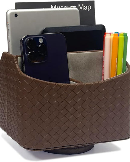UnionBasic Rotating Desk Organizer, 360 Degree Desk Spinning Caddy, Desktop TV Guide/Mail/Media/Remote Controller Holder Organizer, Woven Coffee