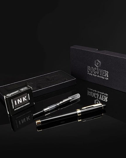 BOCIYER Fountain Pen with Fine Nib & Black Ink, Refillable & Elegant Bent Nib Design, Calligraphy Pens for Writing, Best Fountain Pen for Smooth & Fancy Writing (Black)