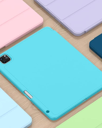 ZryXal iPad Pro 11 Inch Case (M5) 2025/ (M4) 2024 (Model: A2836/A2837/A3006), Trifold Stand Smart Cover with Pencil Holder and Soft TPU Back, Auto Wake/Sleep (Cyan)