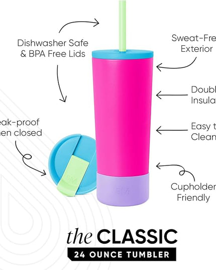 Simple Modern Insulated Tumbler with Lid, Straw, & Boot | Iced Coffee Cup Reusable Stainless Steel Water Bottle Travel Mug | Gifts for Women Men Her Him | Classic Collection | 24oz | 80s Mix