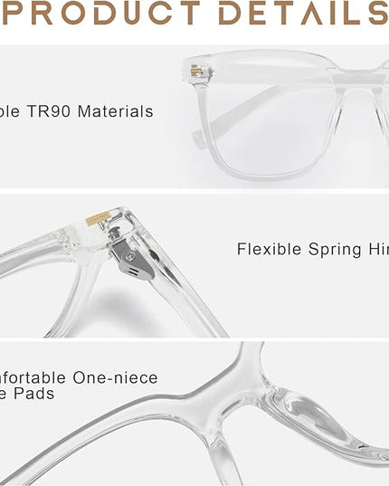 PANNER Oversized Square Blue Light Blocking Glasses for Women Men Anti Glare Reduce Eyestrain Computer Glasses