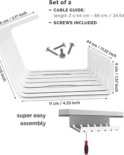 PAMO Cable Management Under Desk for Easy mounting Under-Table I Set of 2 - with 10X Cable Ties I Desk Organizer for Office/Home Office Table Thoughtful Cable Tray Holder