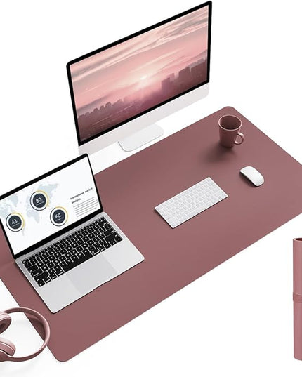 YSAGi Non-Slip Leather Desk Pad L Size, Waterproof Laptop Computer Desk Keyboard Mat, Table Protector Blotter Mat, Large Mouse Pad for Office/Work/Home/Decor(Dark Pink, 35.4" x 17")