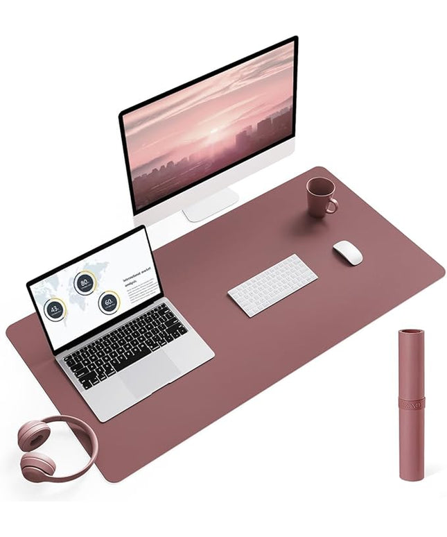 YSAGi Non-Slip Leather Desk Pad L Size, Waterproof Laptop Computer Desk Keyboard Mat, Table Protector Blotter Mat, Large Mouse Pad for Office/Work/Home/Decor(Dark Pink, 35.4" x 17")