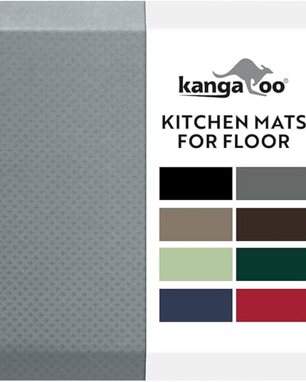 KANGAROO Thick Ergonomic Anti Fatigue Mats for Kitchen Floor, 58x20, Cushioned Standing Office Desk Mat, Waterproof Scratch Resistant Topside, Supportive All Day Comfort Padded Foam Rugs, Gray